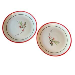 Crate & Barrel Sprigs Set of 2 Lunch Plates Holly Berries Christmas Holiday
